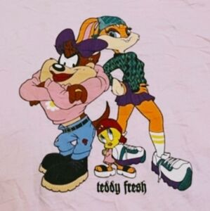 Teddy Fresh Women' bad girls boxy  Tee Looney tunes pink adult women's sz L.